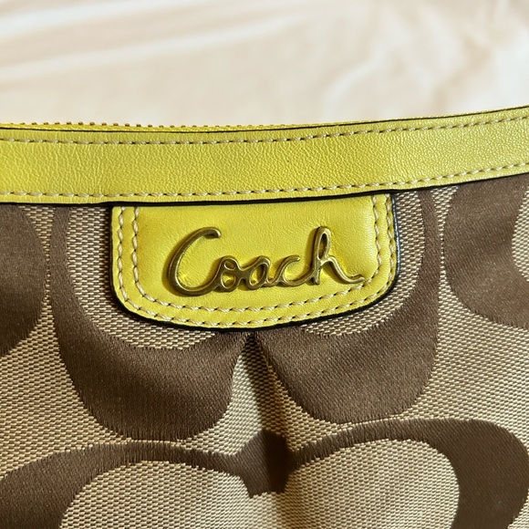 Coach Signature C Canvas and Chartreuse Leather Shoulder Bag - Picture 10 of 10